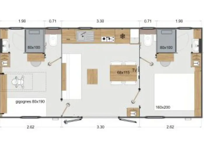 Mobil 4 Pers - 2 - Terrasse - Api-1-52-648 *